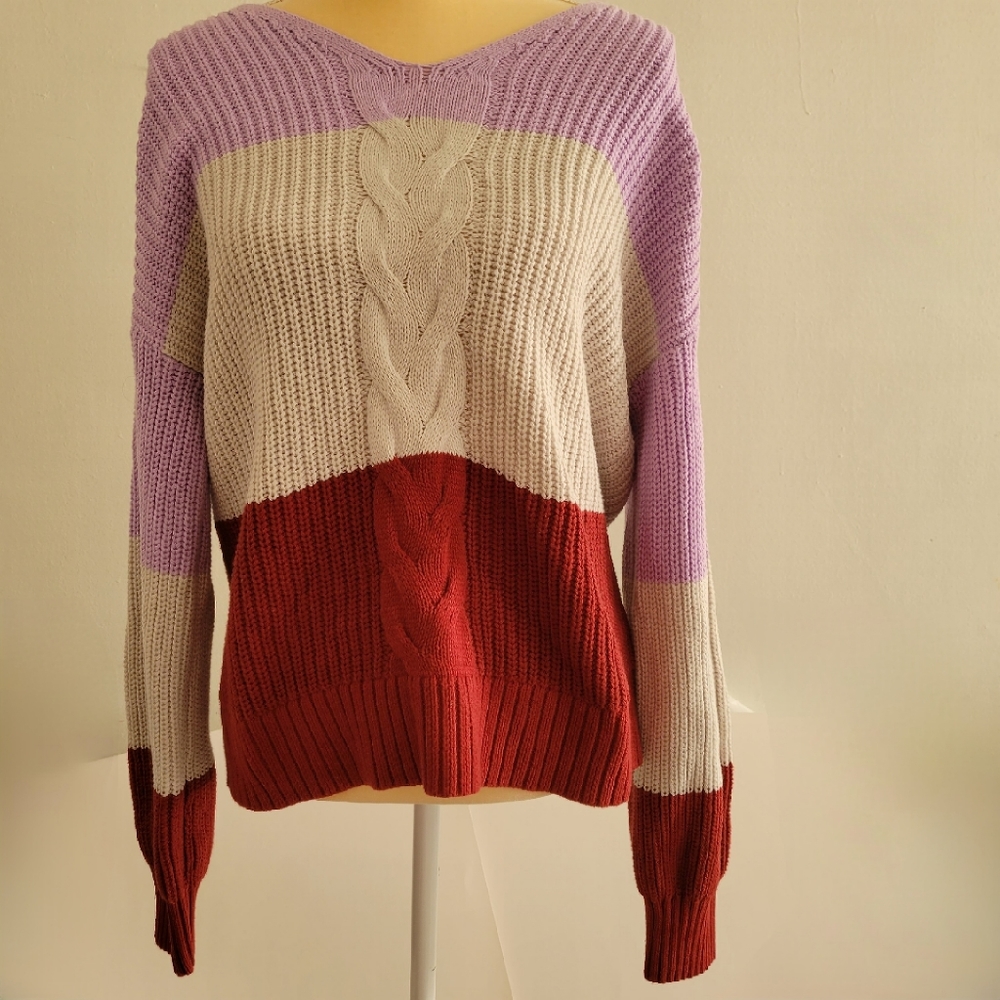 Style & Co women's color block cable knit Pullover sweater XL